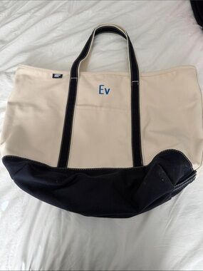Lands' End Cream and Black Canvas Duffel Tote